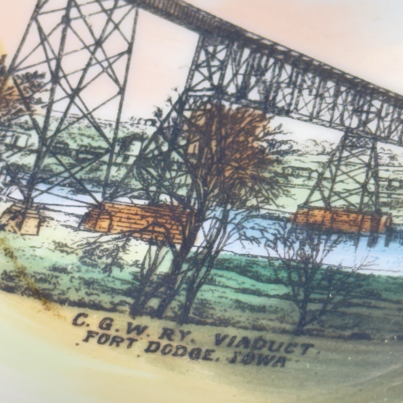 FORT DODGE, IOWA IA  Antique C.G.W. RY VIADUCT Trinket SOUVENIR PLATE DISH