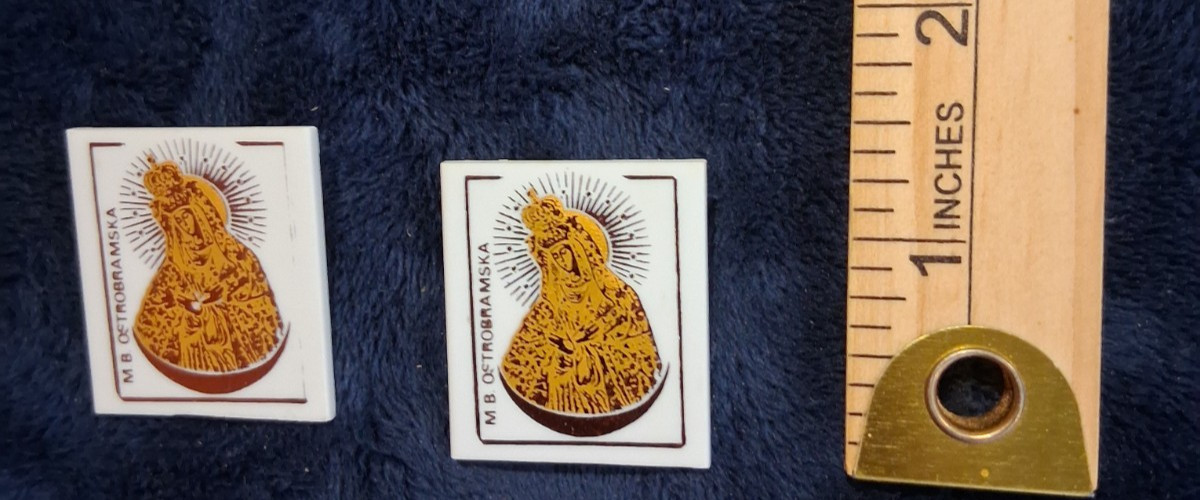 Vintage Pair of Polish Catholic Pins Our Lady of Ostra Brama Religious Badges