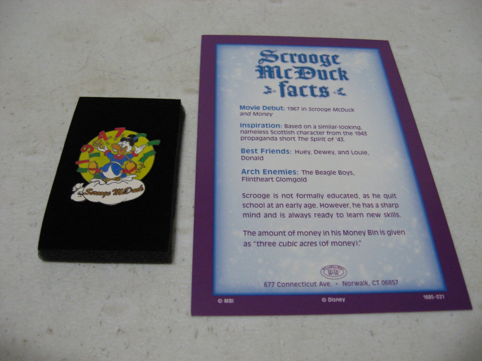 Willabee & Ward #21 Disney Scrooge McDuck 1947 Pin & Fact Card