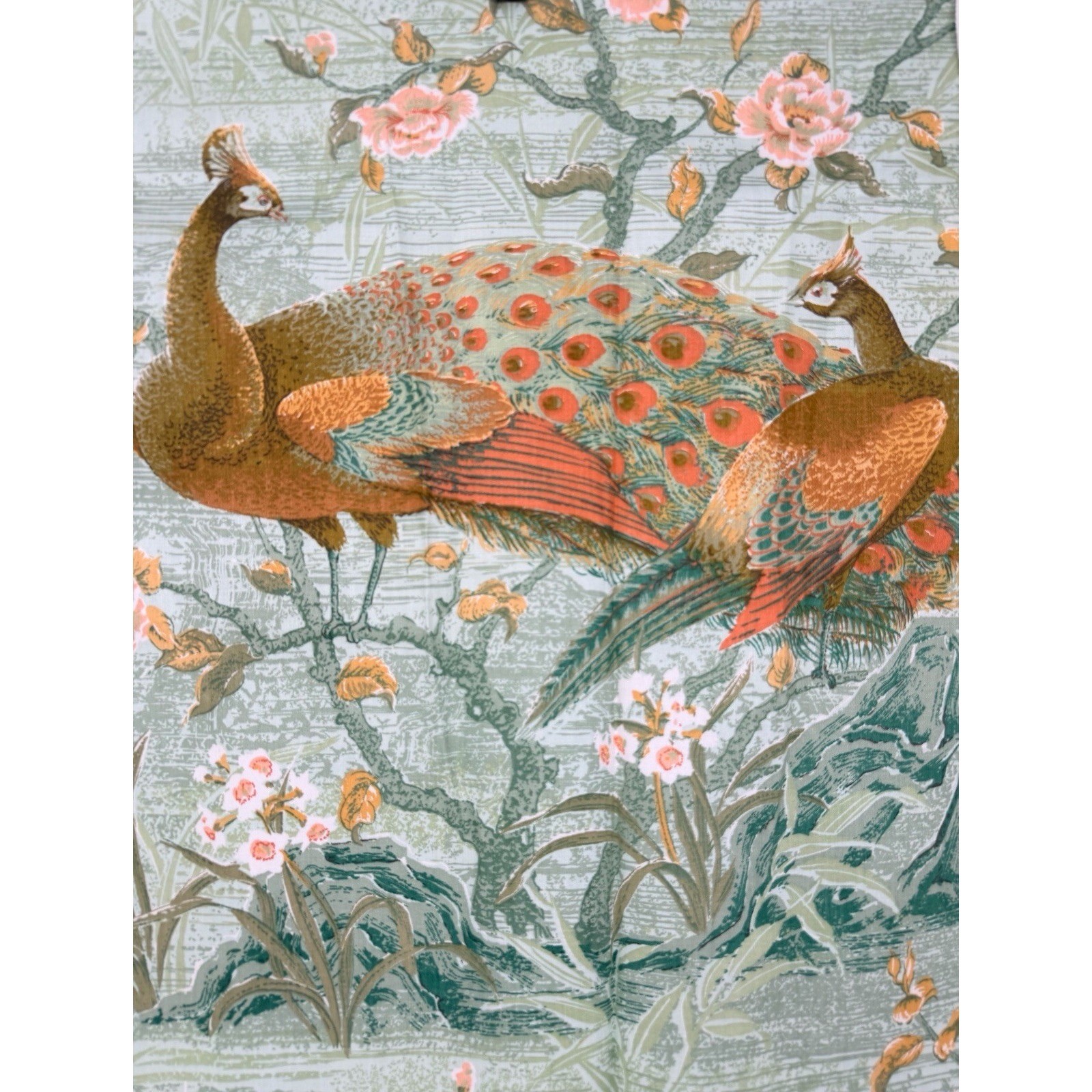 Vintage 1979 Atelier Originals Peacock Chinoiserie Fabric 3.4 Yd Beautiful OOP