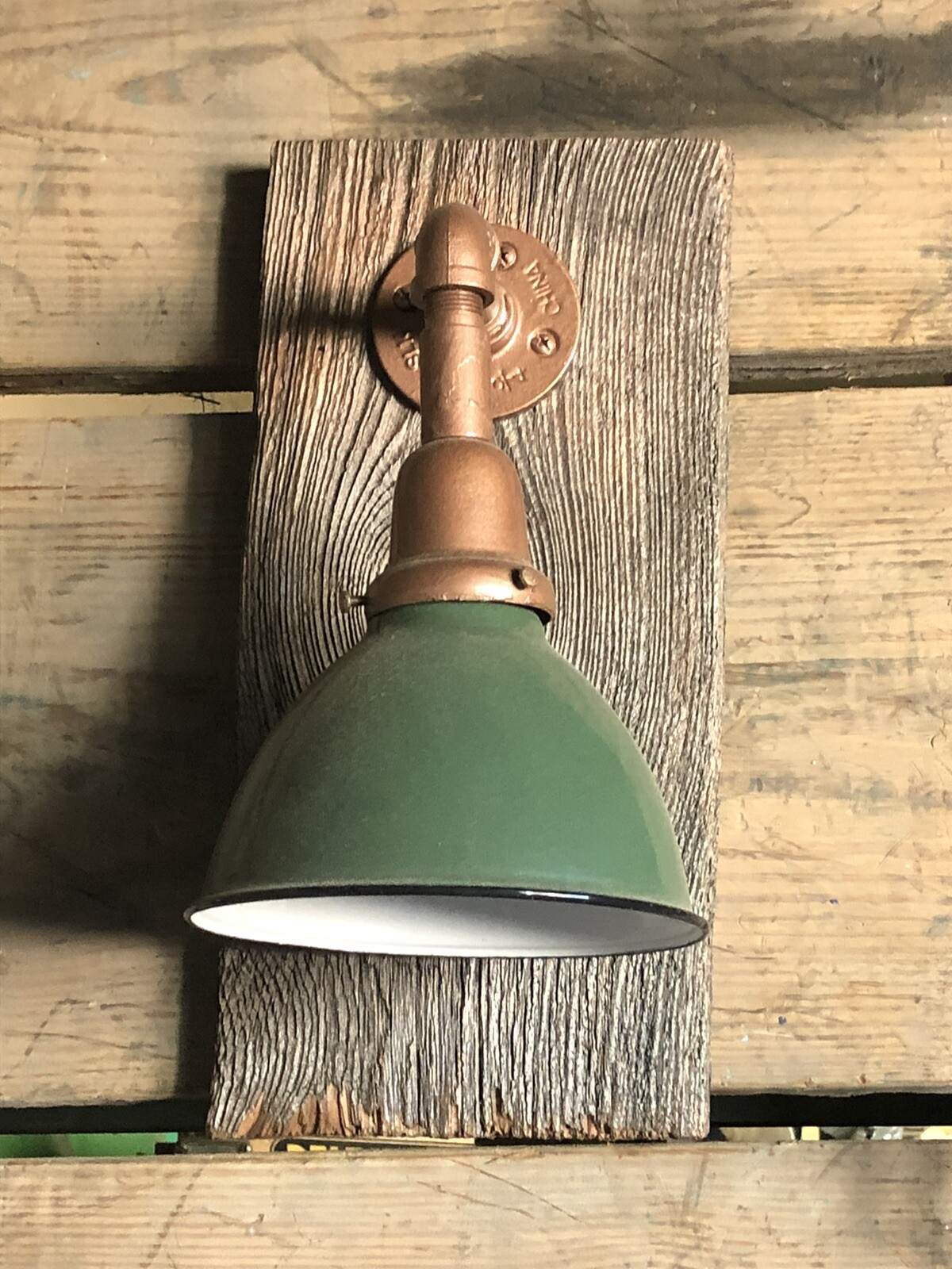 **Early 1927** Vintage Green Steffeno Porcelain Enamel Light Shade.