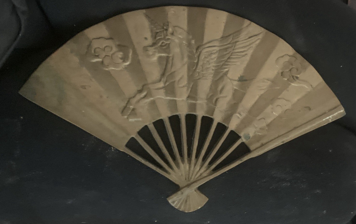 Vtg 1970’s Solid Brass Fan Raised Pegus Winged Unicorn Home Decor 11”x7” Taiwan