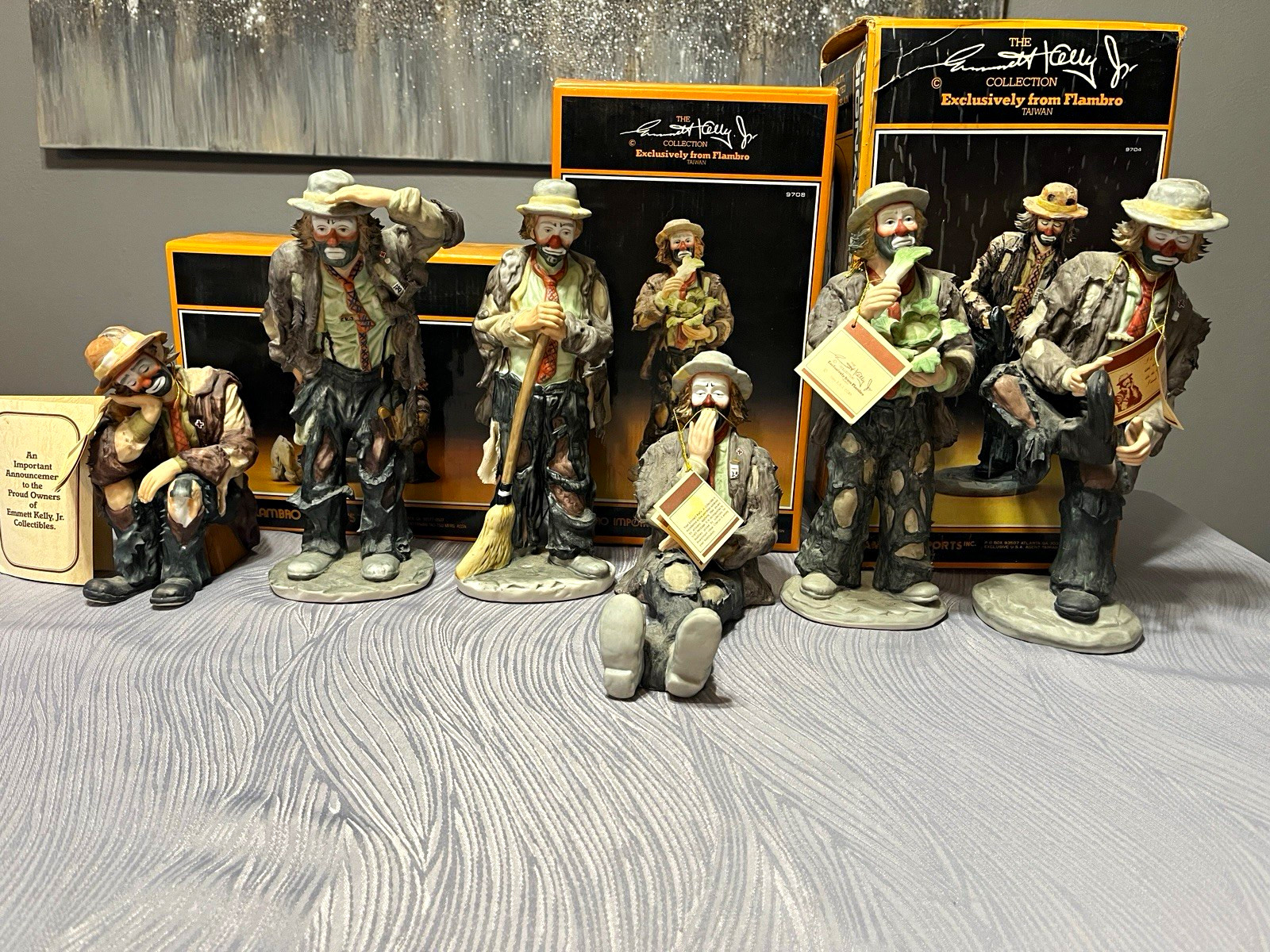 Flambro Emmett Kelly Jr. Limited Edition Porcelain Clown Figurines (6) Boxed
