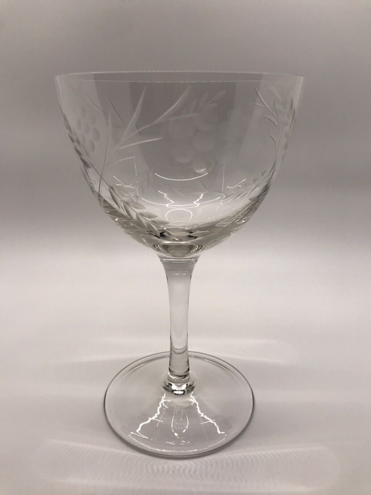 Set Of 6  Flowers And Wheat Mid Century Etched Crystal Stemware