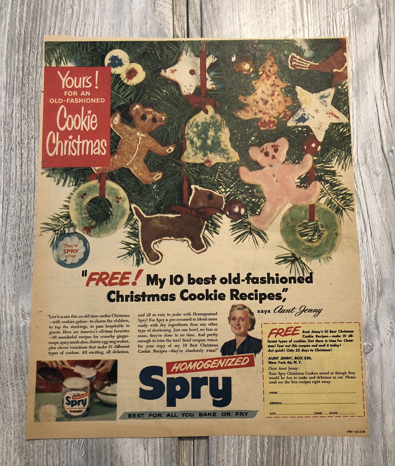 VTG Spry Baking Christmas Cookies Magazine Ad 0C25