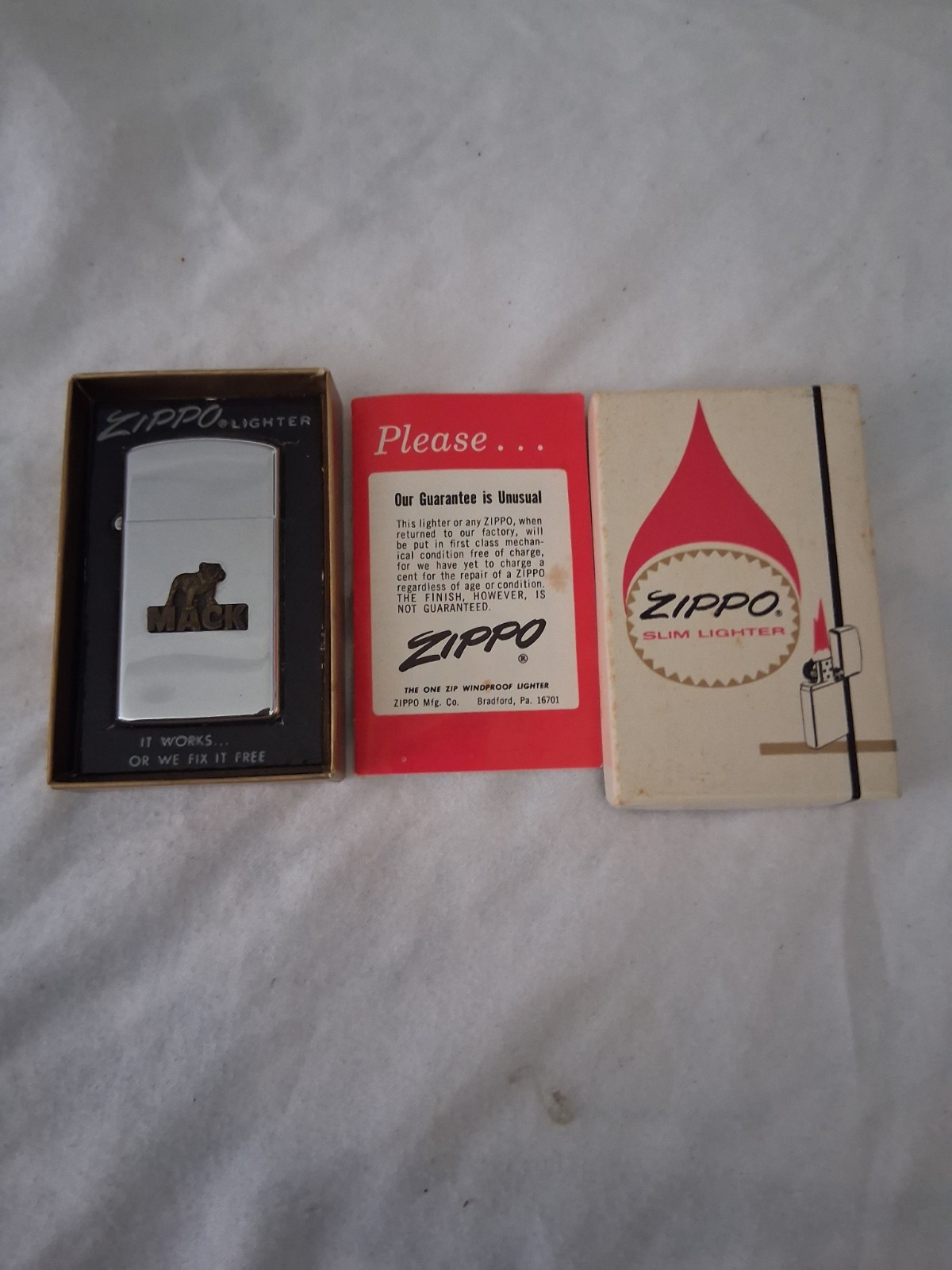VINTAGE ZIPPO SLIM LIGHTER MACK TRUCK BULLDOG CHROME SLIM 1974