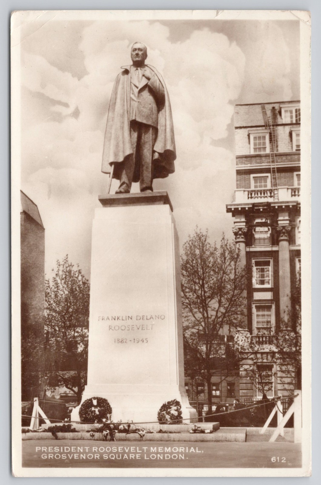 President Roosevelt Memorial Grosvenor Square London England UK RPPC Postcard