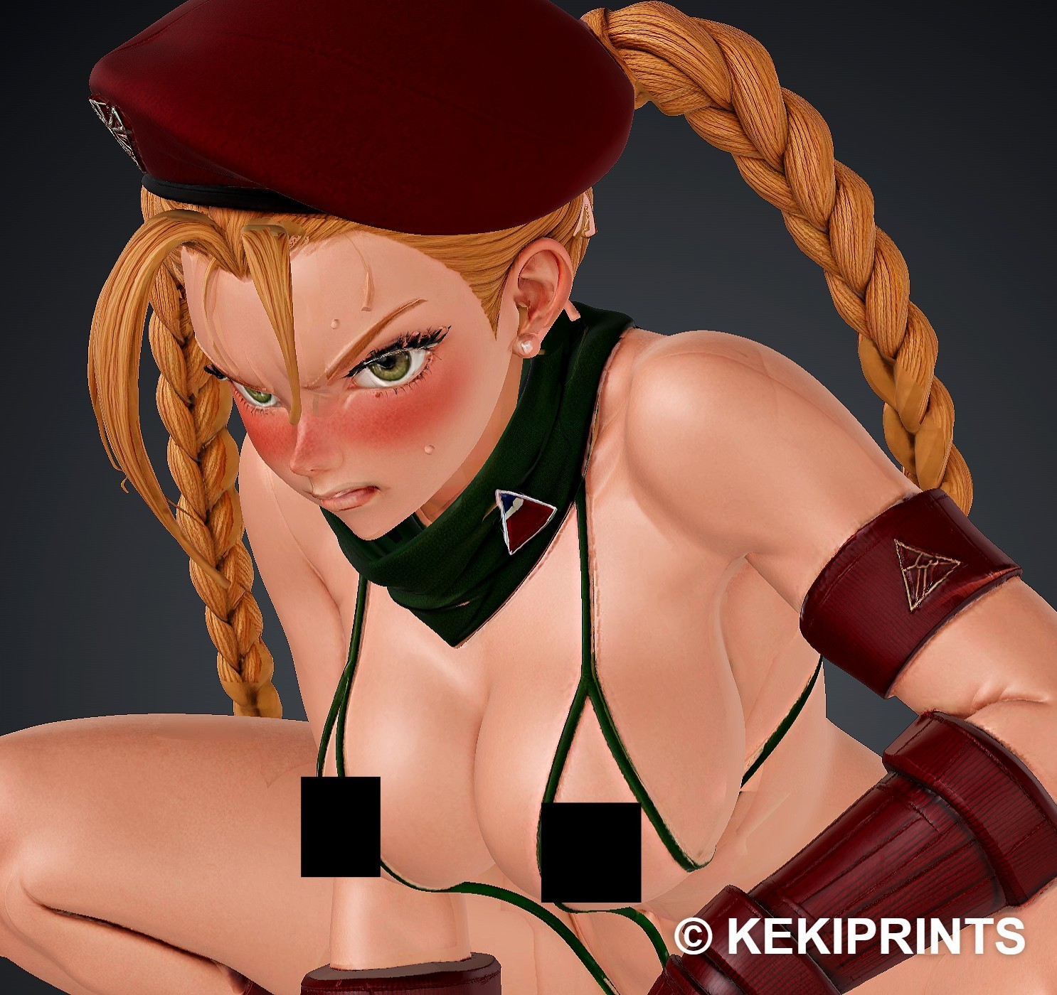 Cammy Street Fighter Sexy Adult Statue Squat Green Sling Beret KEKIPRINTS 13