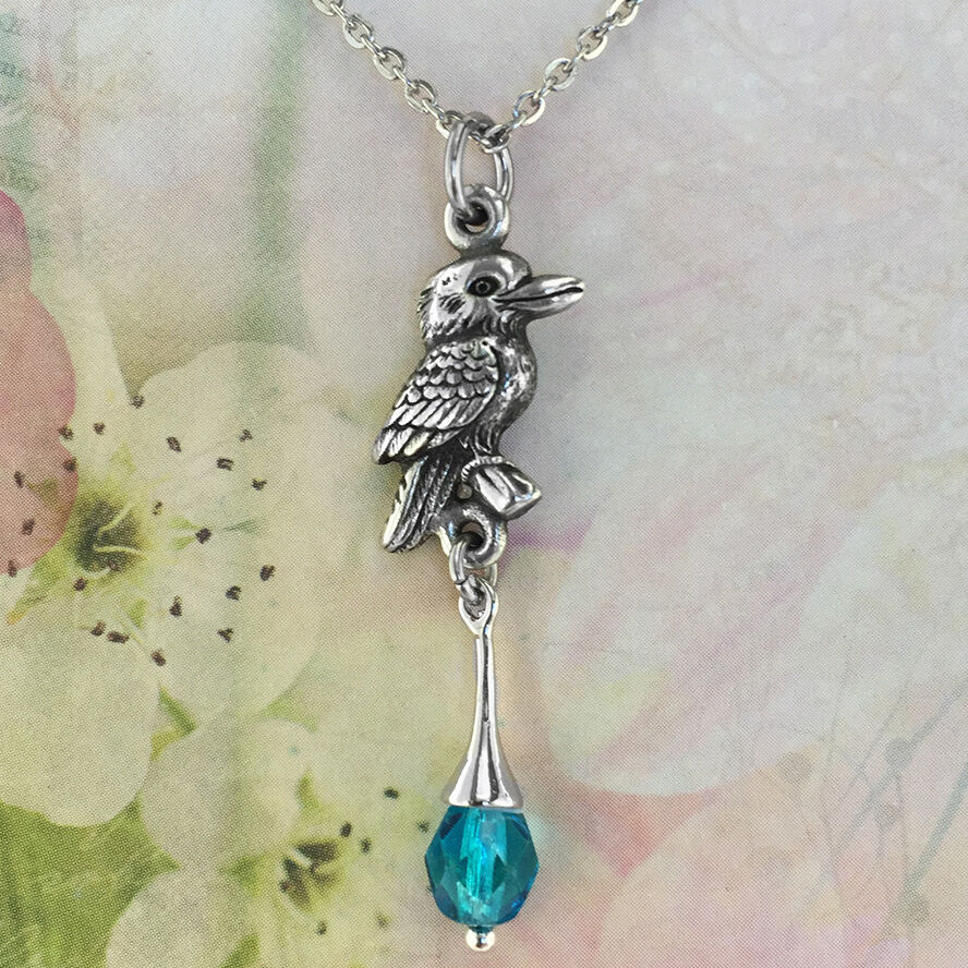 Kookaburra Souvenir Necklace Blue Crystal Australiana Gift, Australian Made