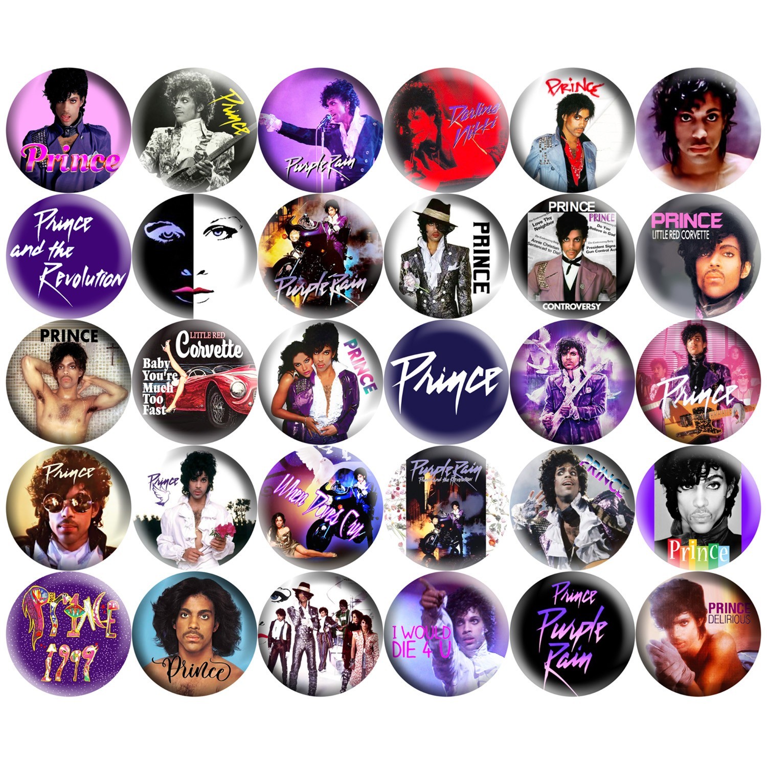 Prince & The Revolution Set of 30 Refrigerator Magnets 80s Pop Rock Music, 1.25\