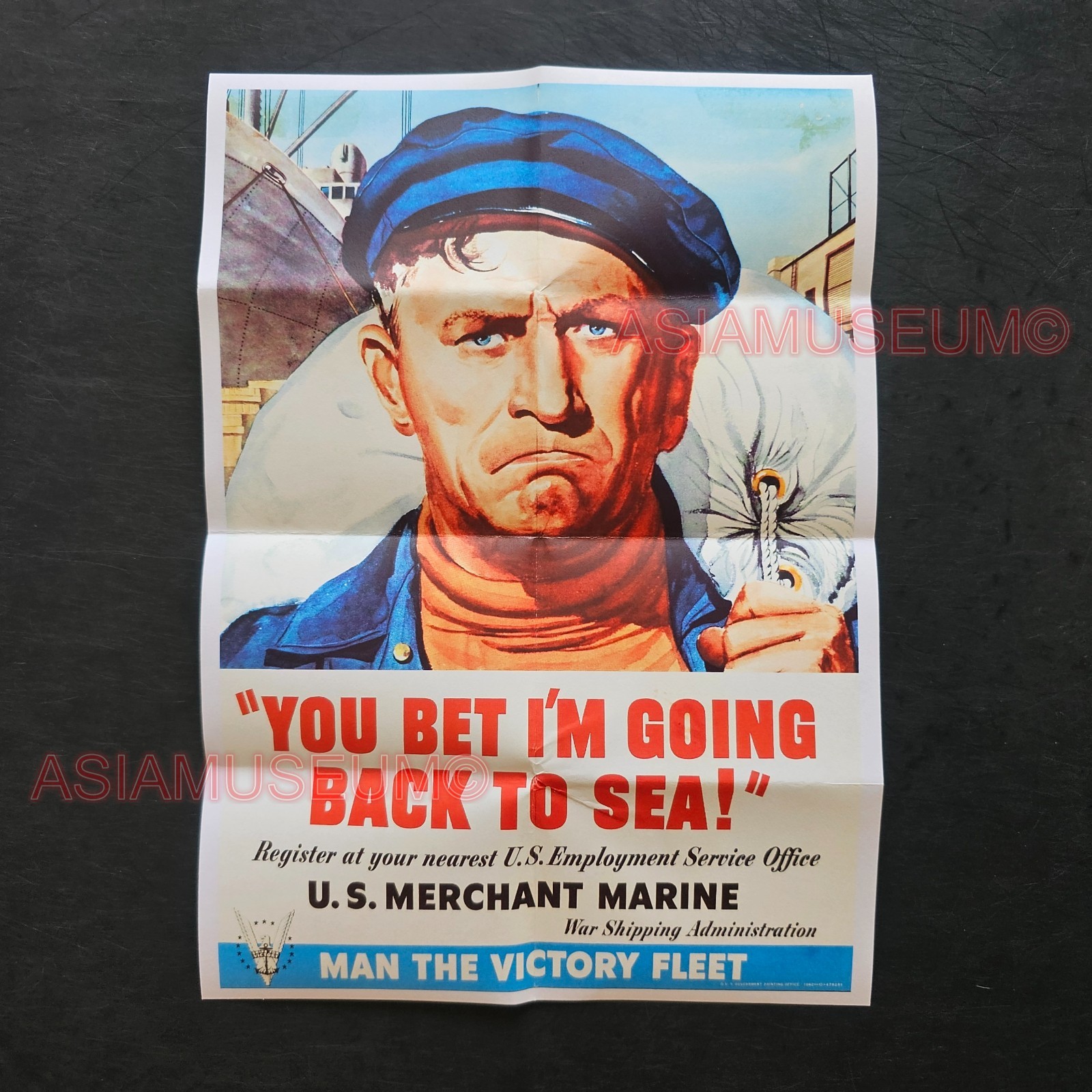1943 WW2 USA Merchant Marine Going Back To Sea Sailor War Propaganda Poster Q144