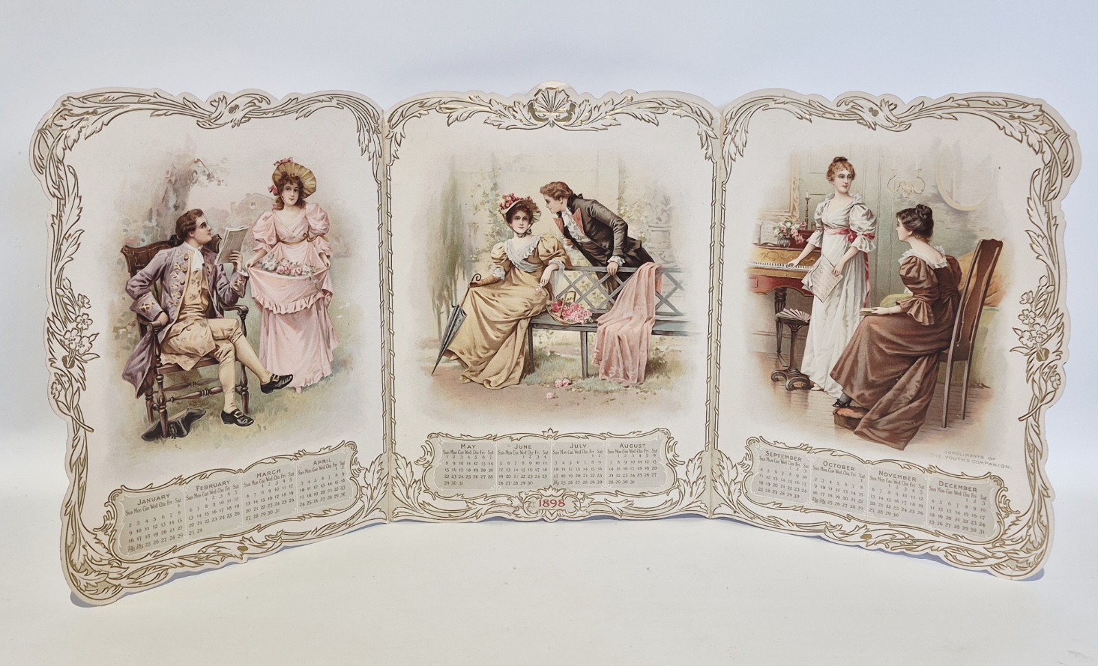 Antique Youths Companion Calender For 1898 Victorian Heavy Cardstock Lithograph 