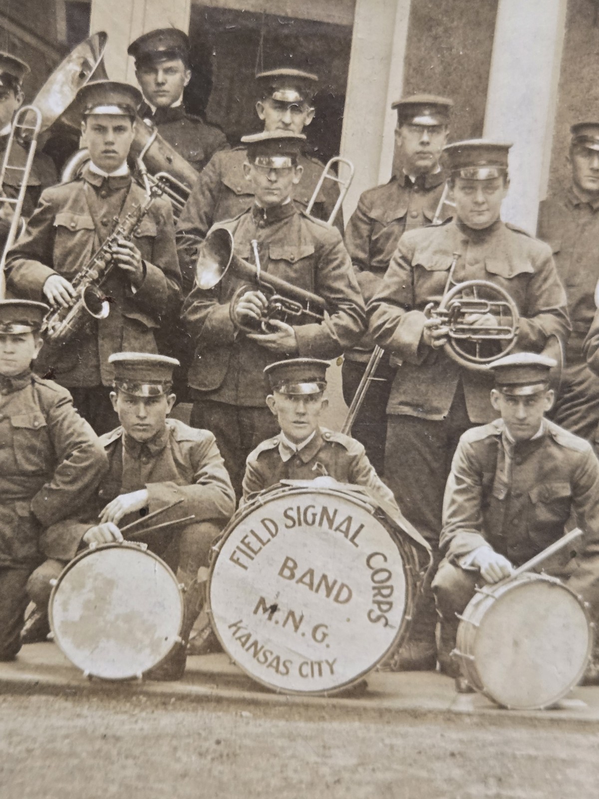 Antique Signal Corps Band Soldier Military Troop Cabinet Photo Kansas City MO 