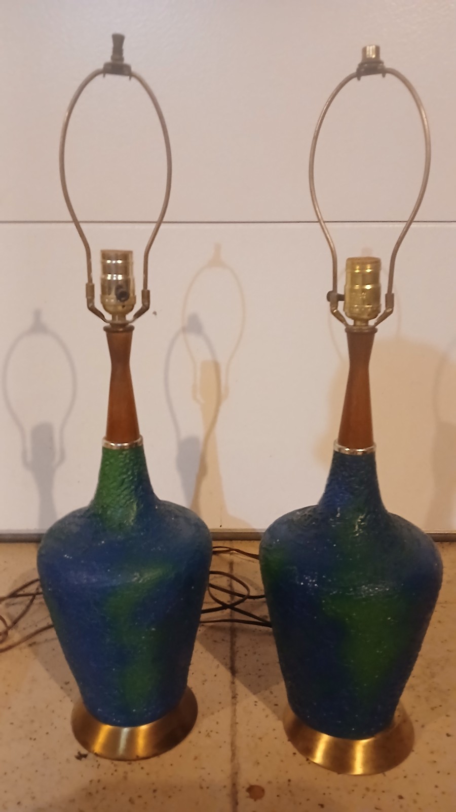 Matched Pair Mid-Century Modern Ceramic Table Lamps c.1960 — Cobalt & Emerald Gl Matched Pair Mid-Century Modern Ceramic Table Lamps c.1960 — Cobalt & Emerald Gl