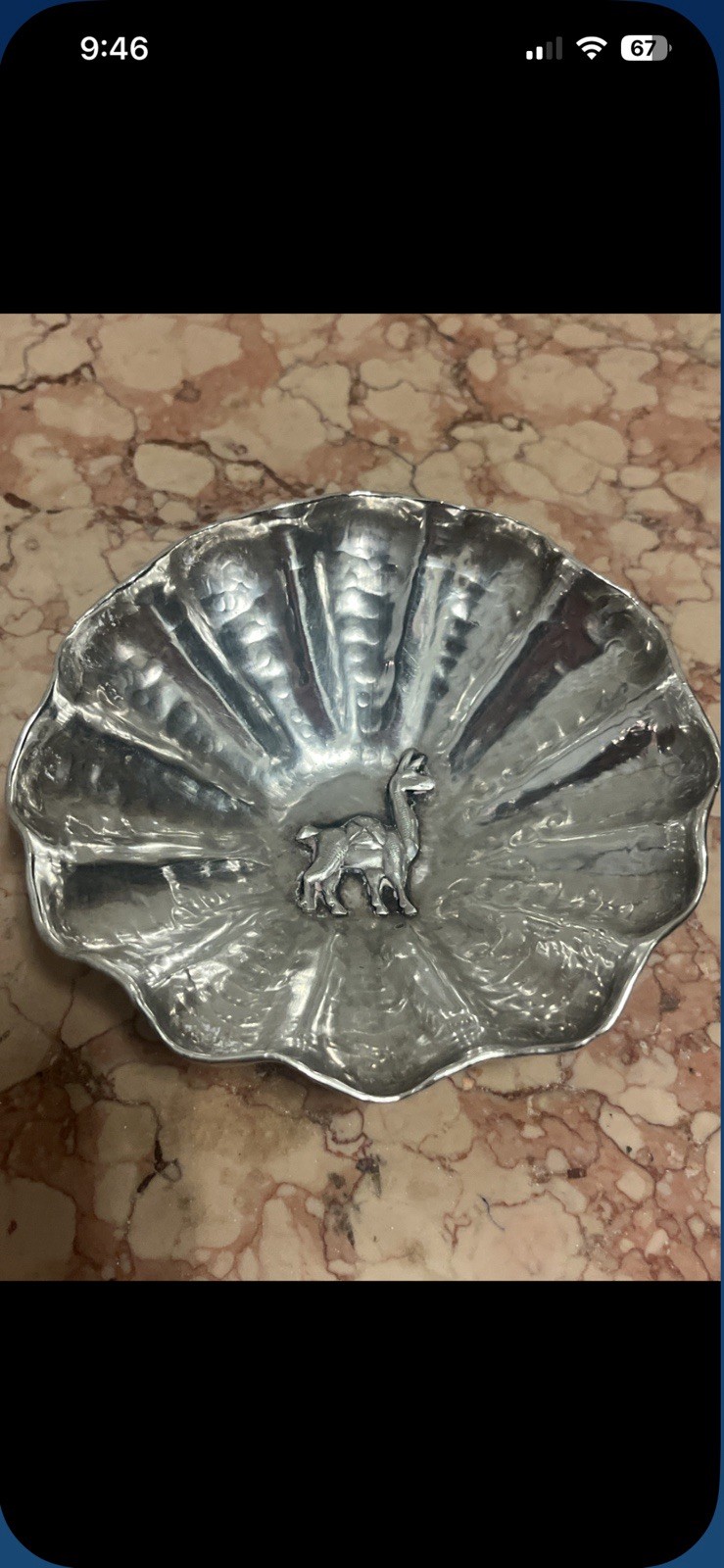 Vintage Peruvian Sterling Silver Scalloped Dish With Llama Figure.