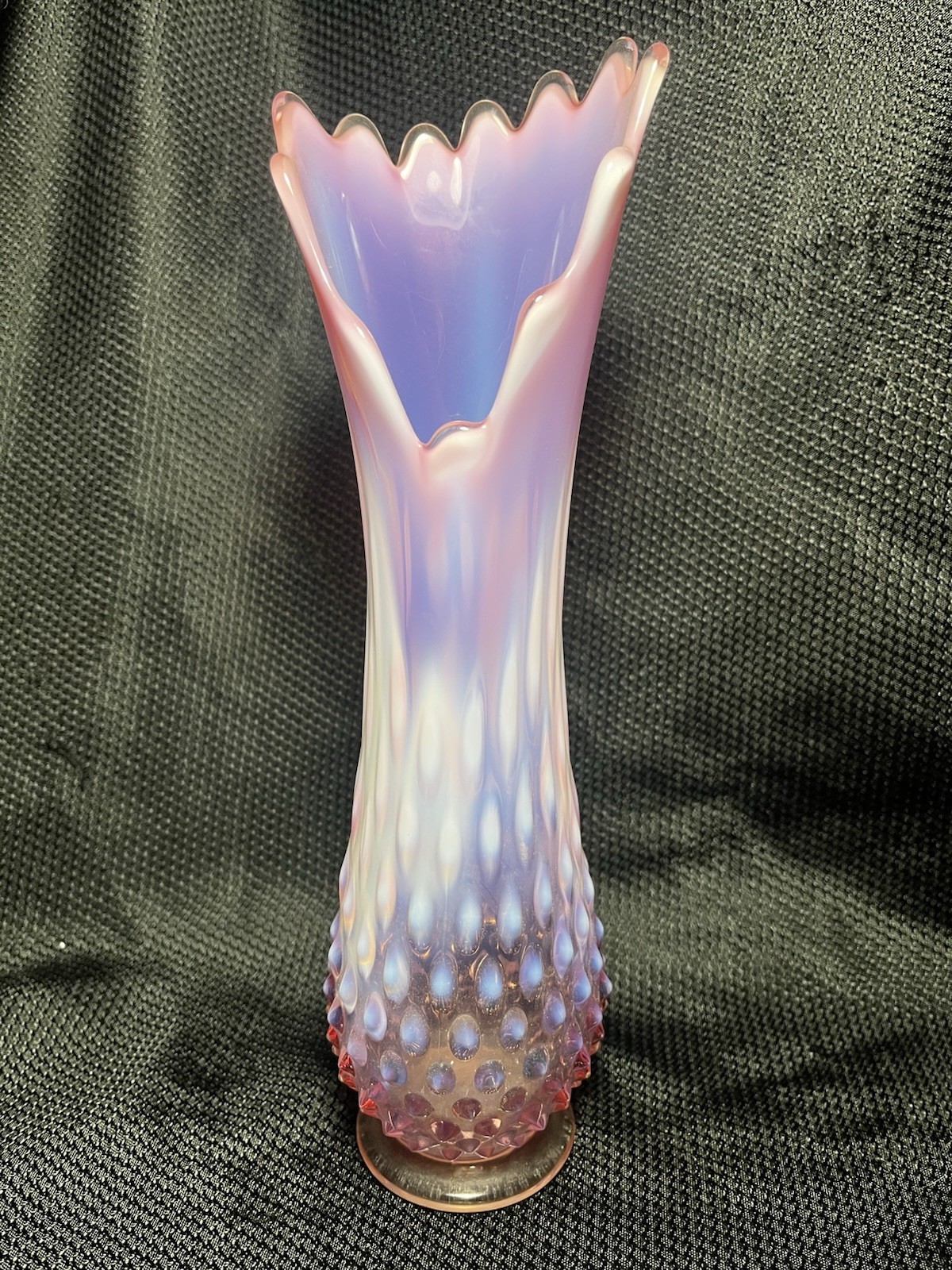 Vintage Fenton MCM Opalescent Hobnail Pink Swung Stretch Vase Amazing Mouth
