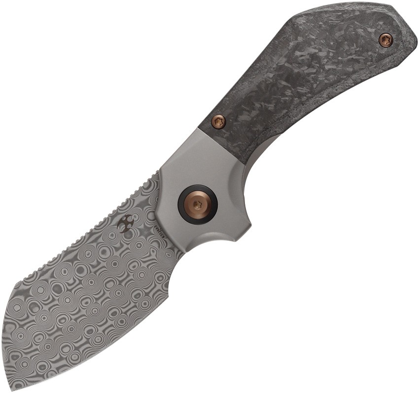 Kansept Knives Pluto Carbon Fiber & Gray Titanium Folding Damascus Knife 3129A3