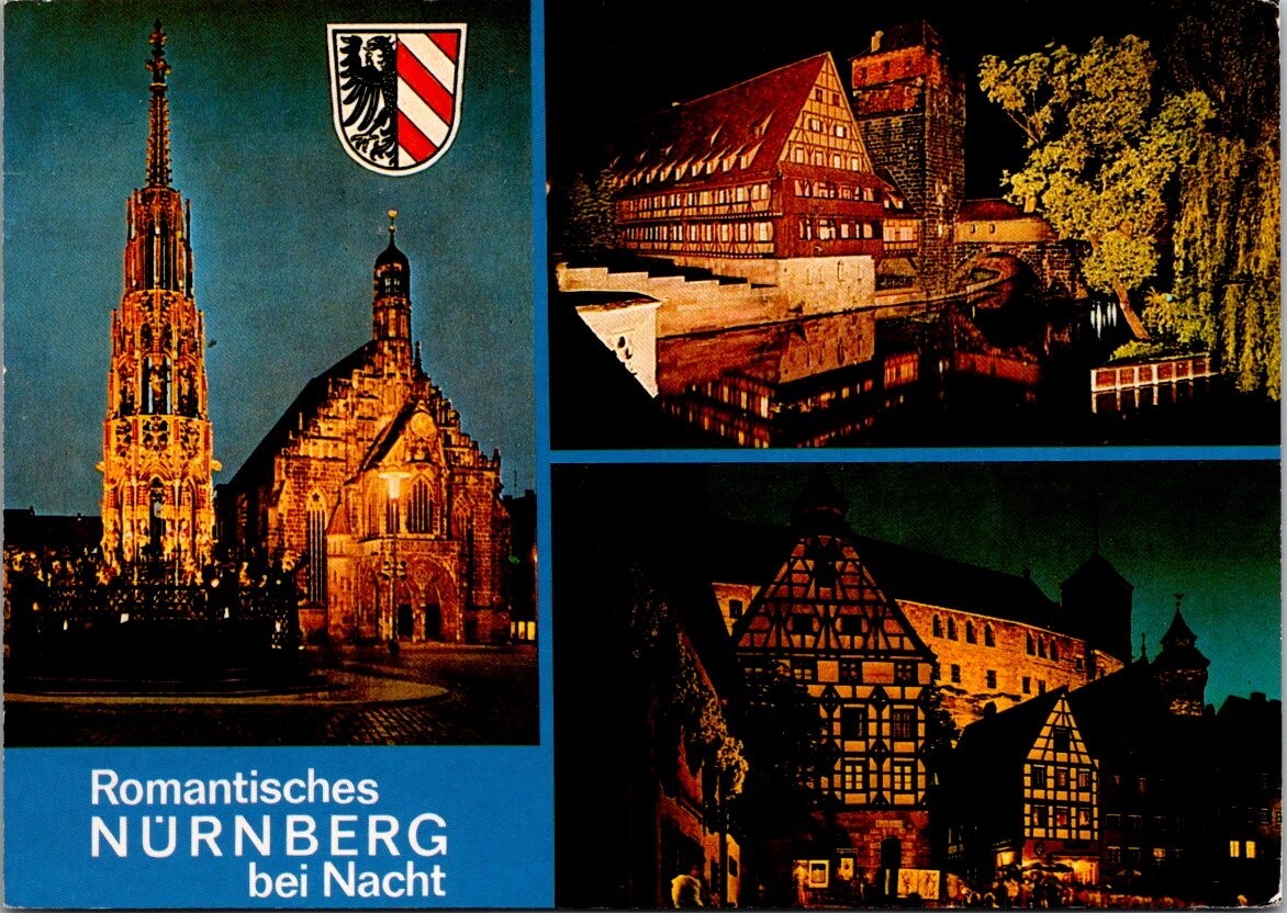Postcard Romantisches Nurnberg bei Nacht. Divided back. Posted