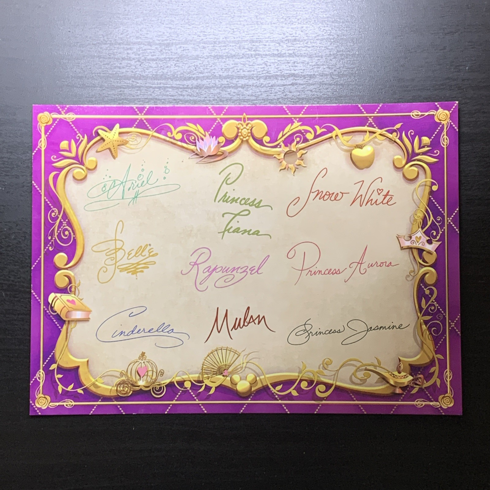 Akershus Royal Princess Dining Autograph Card Disney World EPCOT Ariel Belle