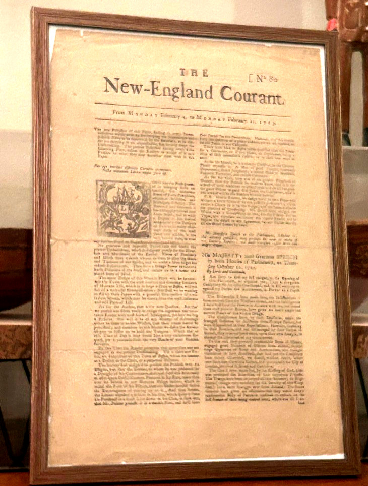 FRAMED 1856 FACSCIMILE OF BEN FRANKLIN\'S 1723 1st PRINTING - NEW ENGLAND COURANT FRAMED 1856 FACSCIMILE OF BEN FRANKLIN\'S 1723 1st PRINTING - NEW ENGLAND COURANT