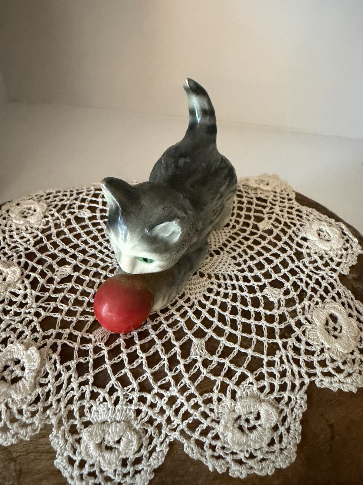 Vintage Goebel Kitten Playing with A Red Ball Porcelain Figurine Germany