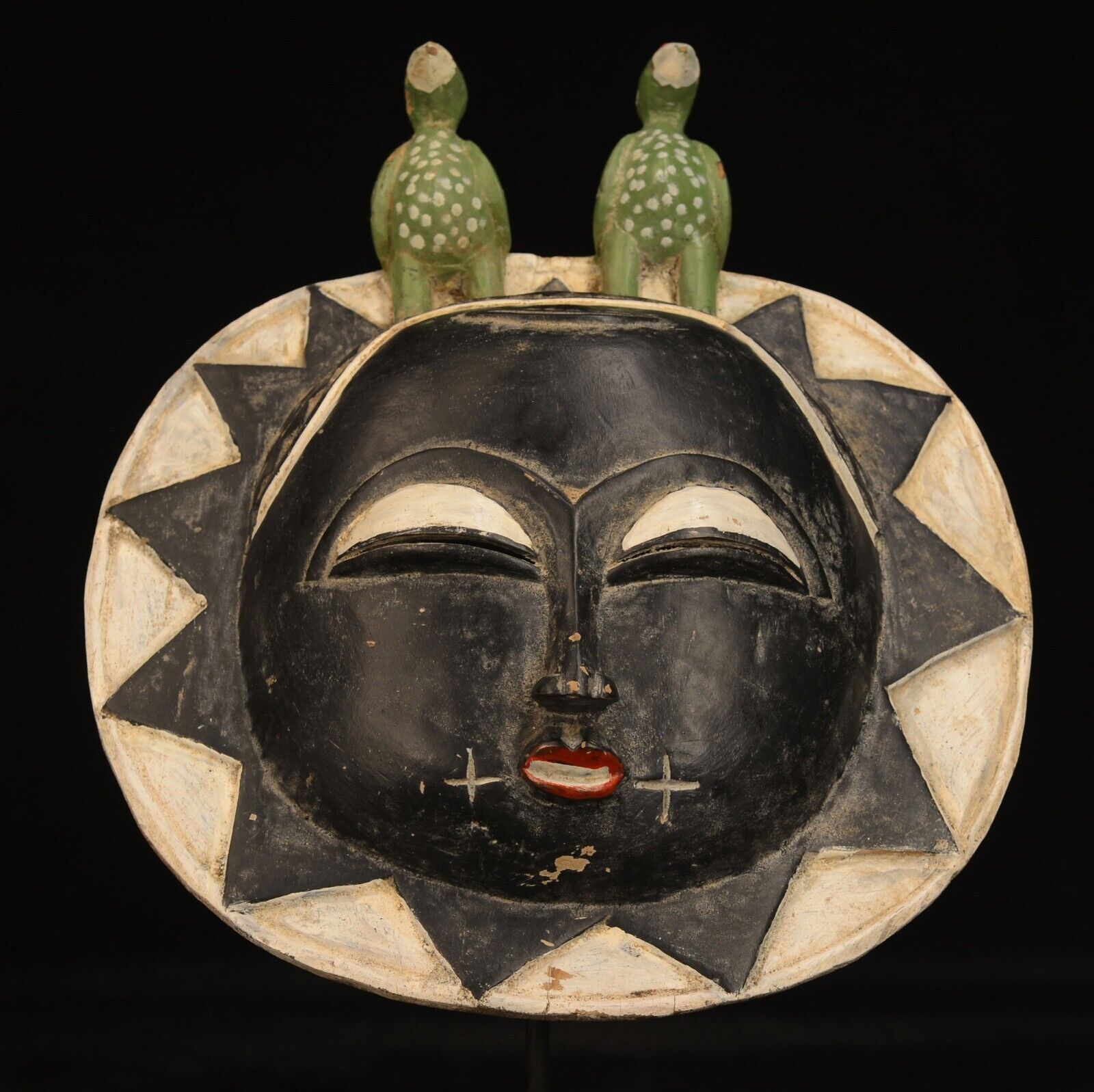 African Baule Moon Mask 122 on Display Stand