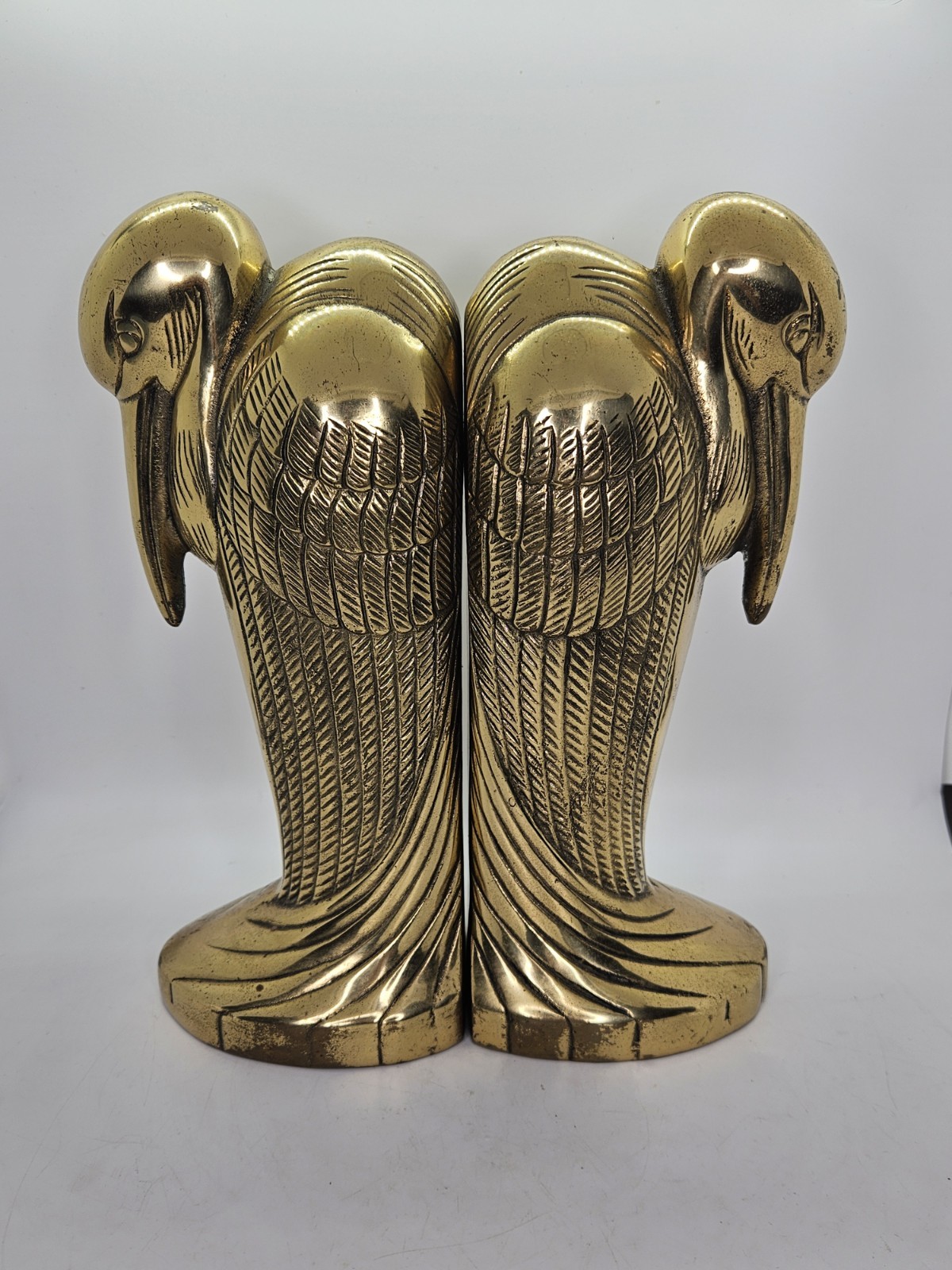 Pair Of Vintage Brass Pelican Crane Ibis Bird Bookends MCM 10