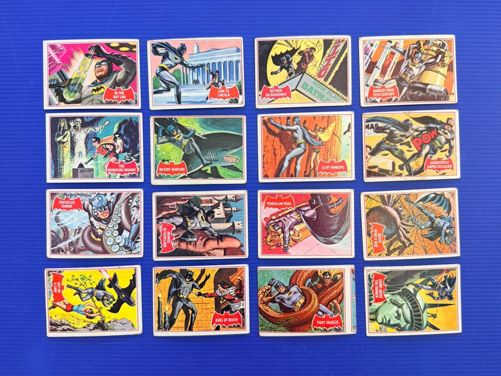 1966 Topps Batman Red Bat Lot Of 16 Cards - Fair To Good Condition