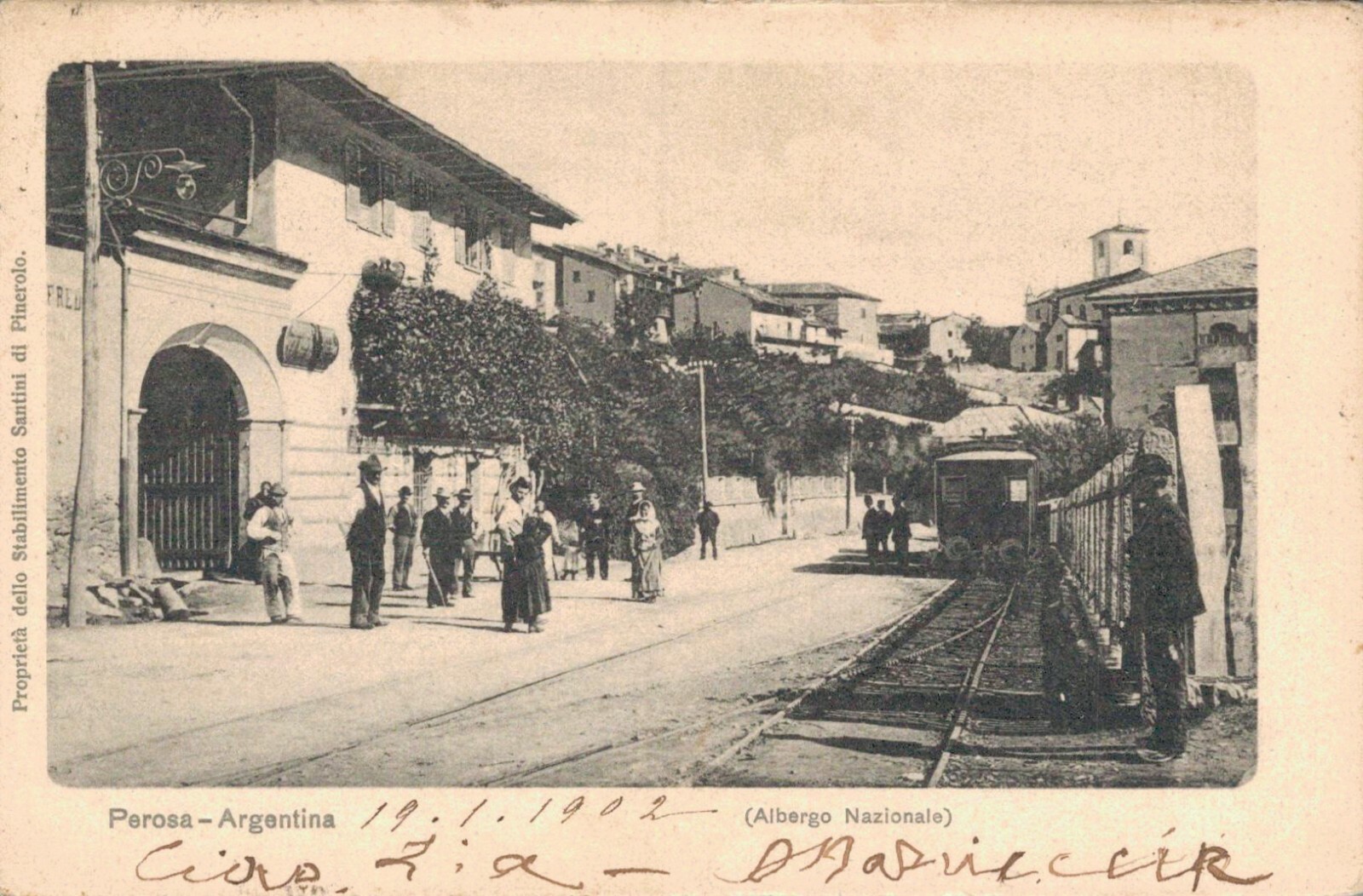 Torino Perosa Argentina Albergo Nazionale Tram Steam Shipped f. small 