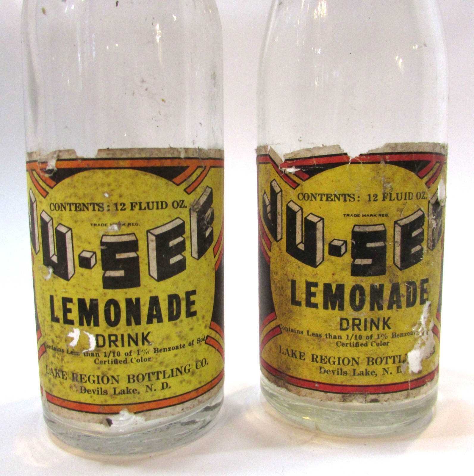 2 Vintage Devils Lake ND Region Bottling JU-SEE Lemonade Soda Bottle Paper Label