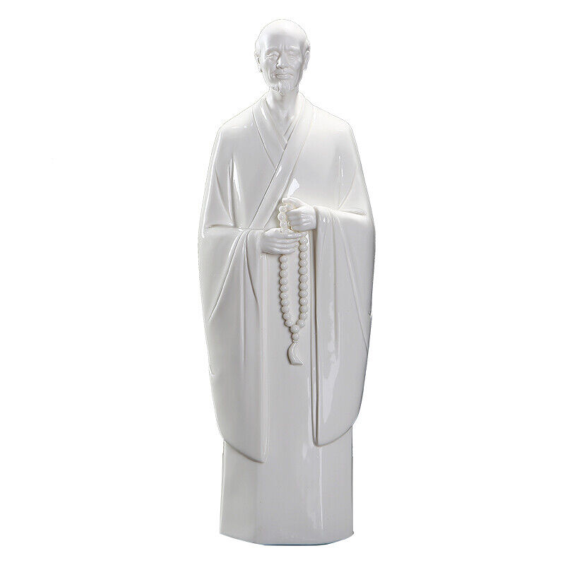 Chinese White Porcelain Stand Old Monk Statue Buddha Buddhism Zen Figure Decor