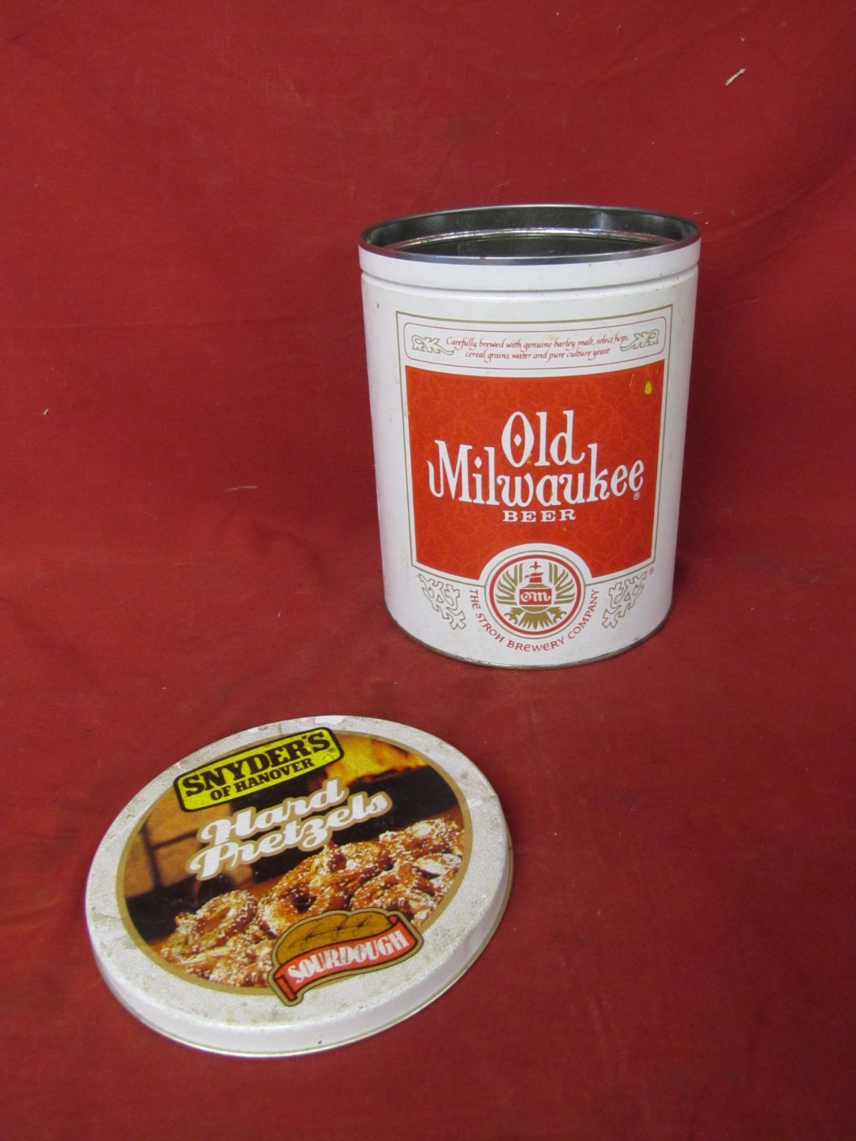 Vintage Snyder\'s Hard Pretzels, Old Milwaukee Beer Tin