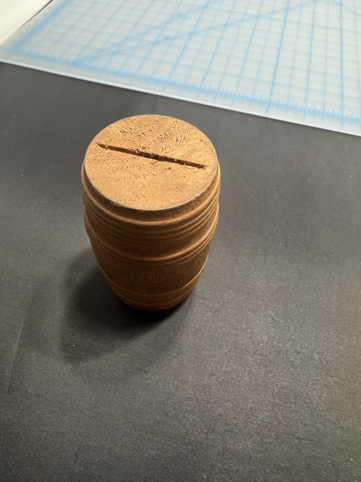 A-017 Vintage Wood Barrel Bank with 12 mini Clothes Pins inside original 5 cents