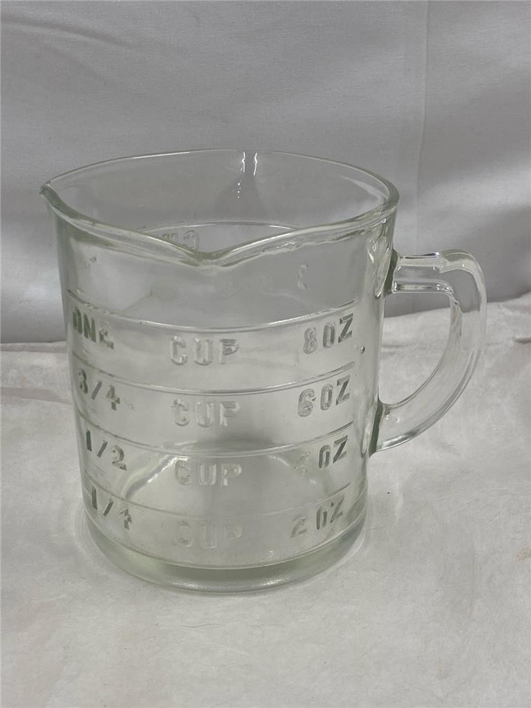 Vintage Hazel Atlas Glass 1 Cup w/ Raised Letters Measuring Cup & 3 Pour Spouts