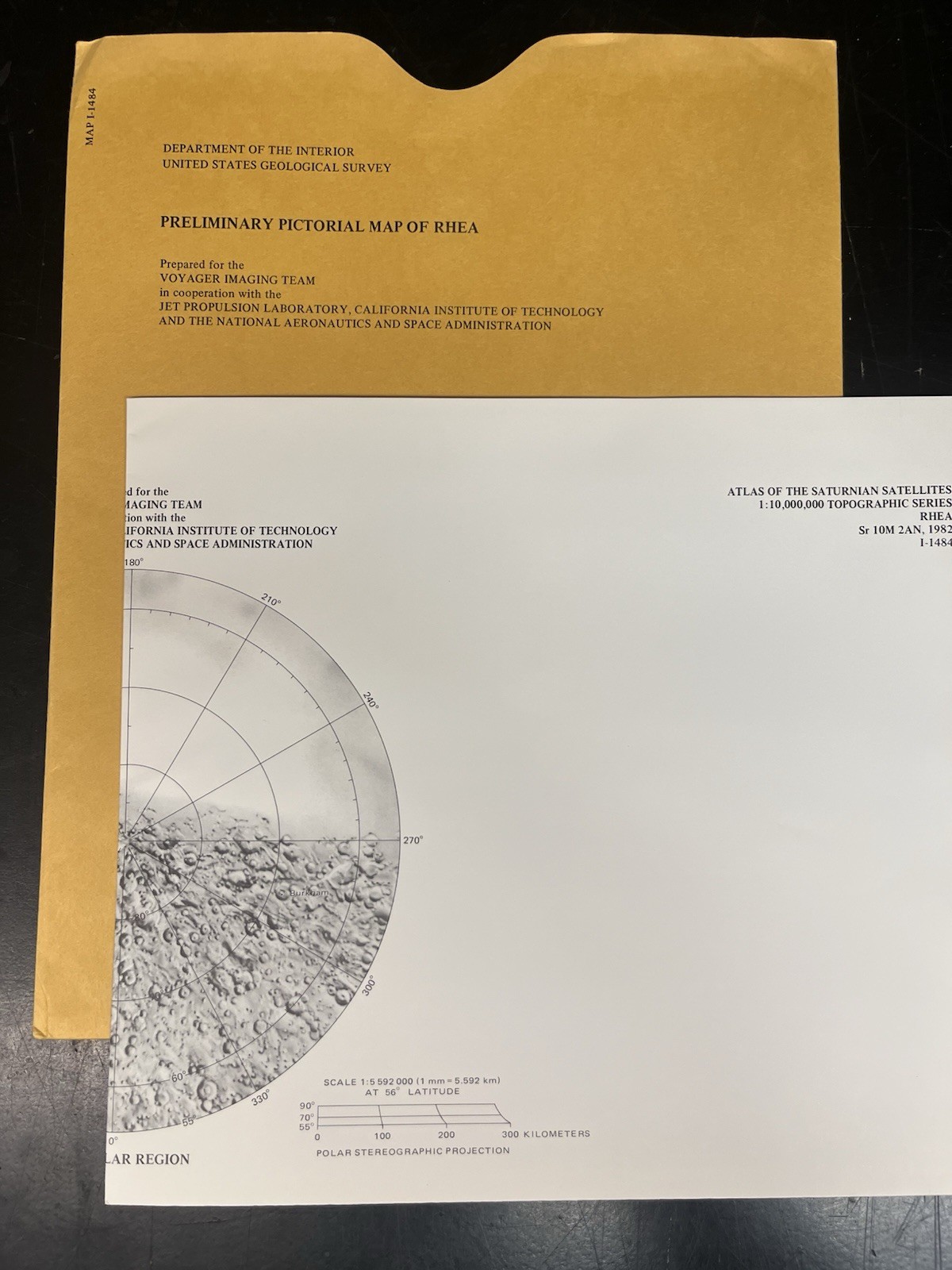 Vintage 1982 USGS NASA Rhea Map I-1484 Saturn Moon Voyager Photo Pictorial