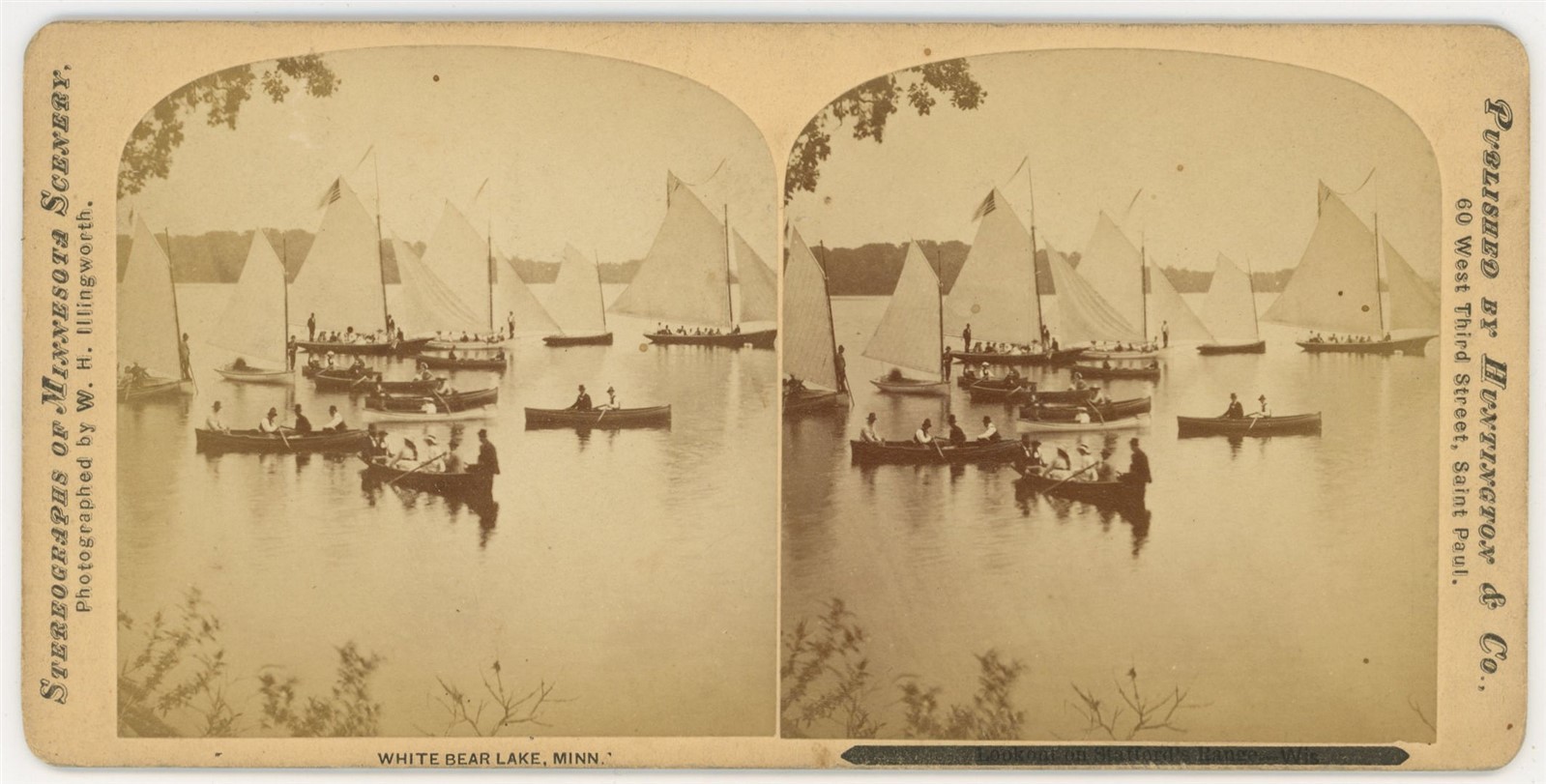 MINNESOTA STEREOVIEW - White Bear Lake Sailboats - WH Illingworth 1870s