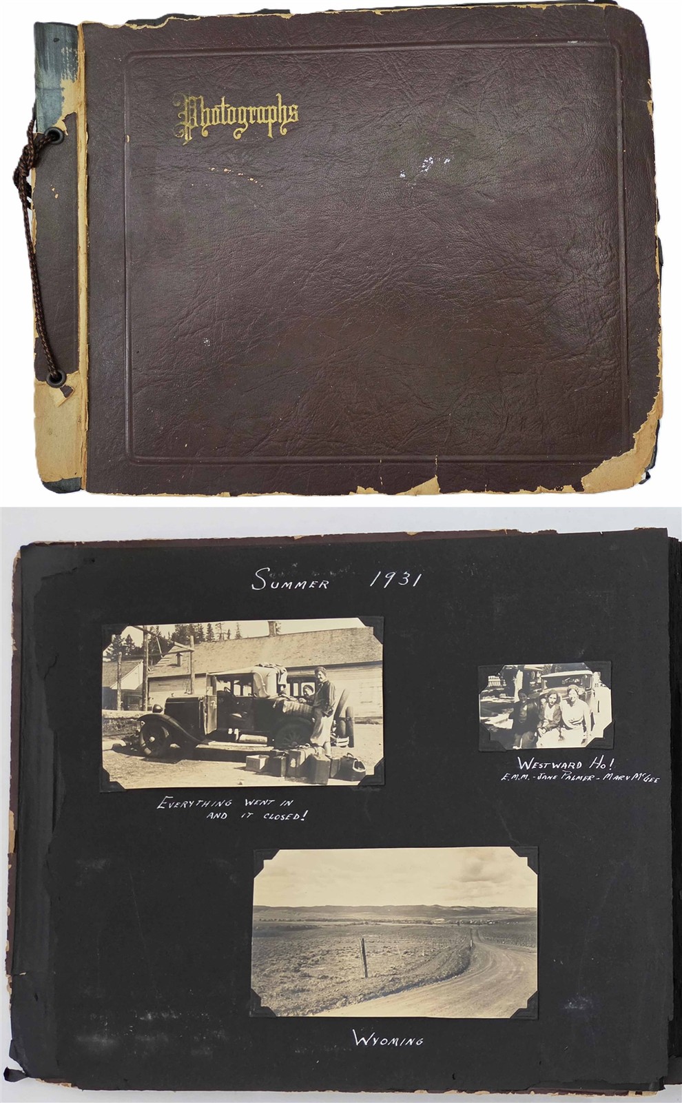 1936-50 antique PHOTO ALBUM EM MILES FAMILY handwritten id COLUMBUS OHIO TRAVEL
