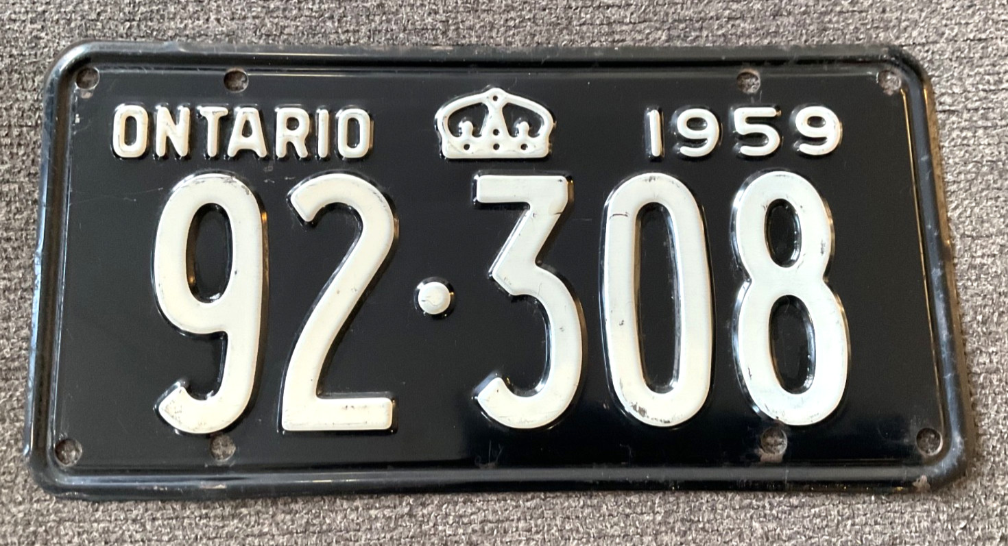RARE 1959 ONTARIO CANADA LICENSE PLATE ORIGINAL CHEVY FORD DODGE NICE