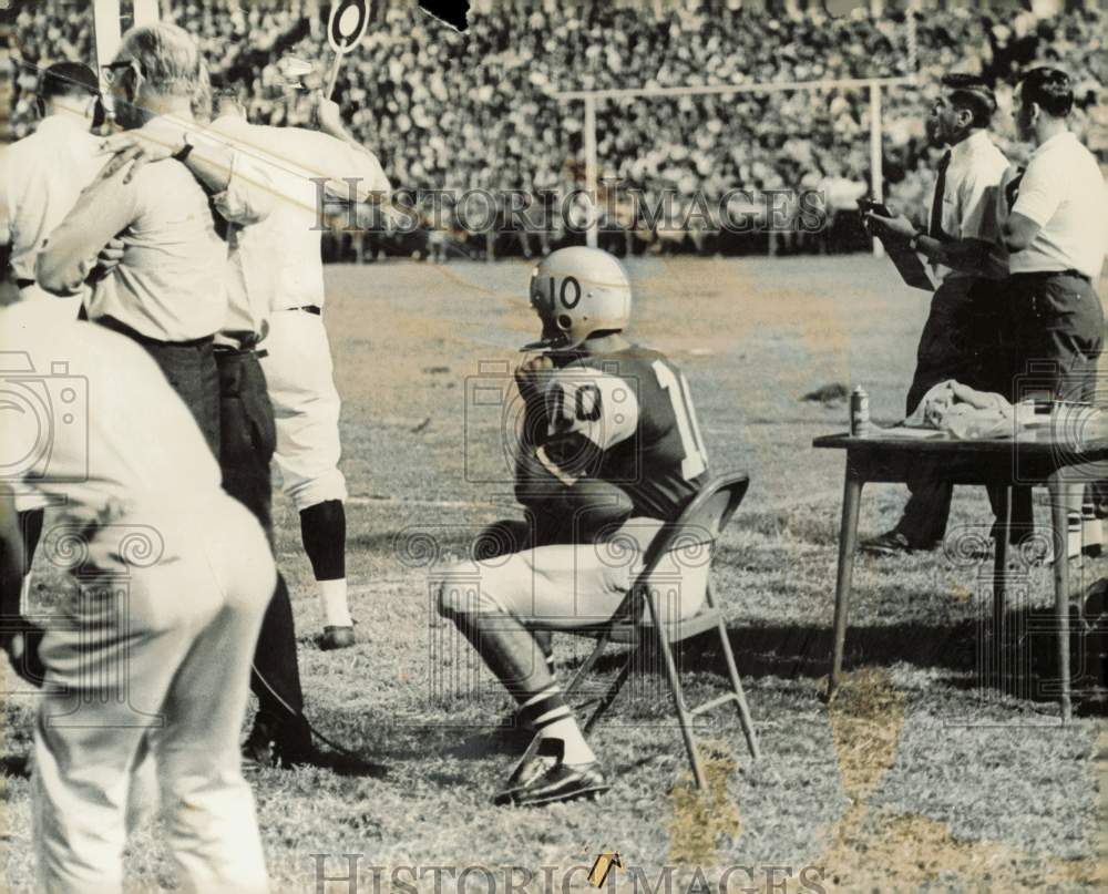 1961 Press Photo Football Player George Mira Sits on Sideline during a Game