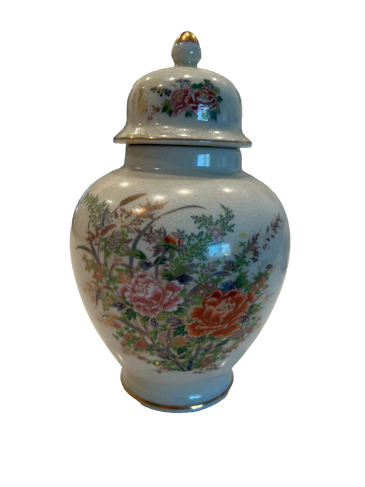 Vintage  Decorative Crackleware Vase With Lid Made In Japan