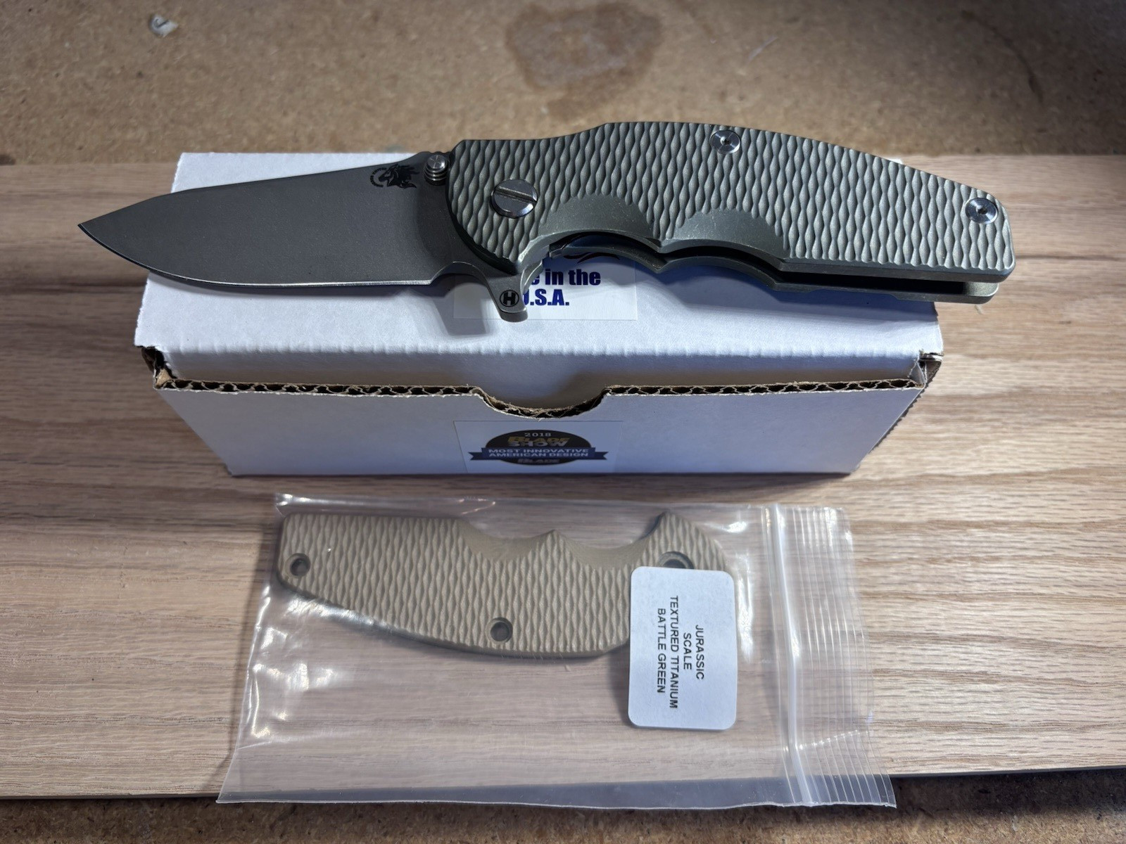 Rick Hinderer Knives Jurassic Slicer Magnacut Full Titanium Battle Green