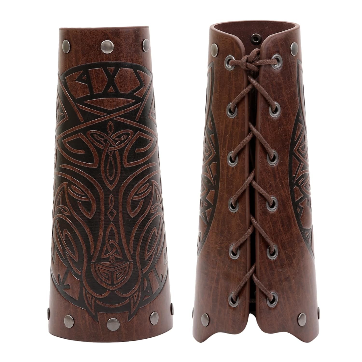 Viking Bracers Medieval Leather Bracers Embossed Wolf Leather Arm Guards Cuff Le