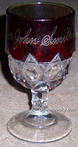 Ruby Flashed Sunken Honeycomb EAPG Souvenir Glass Goblet Antique Decorative