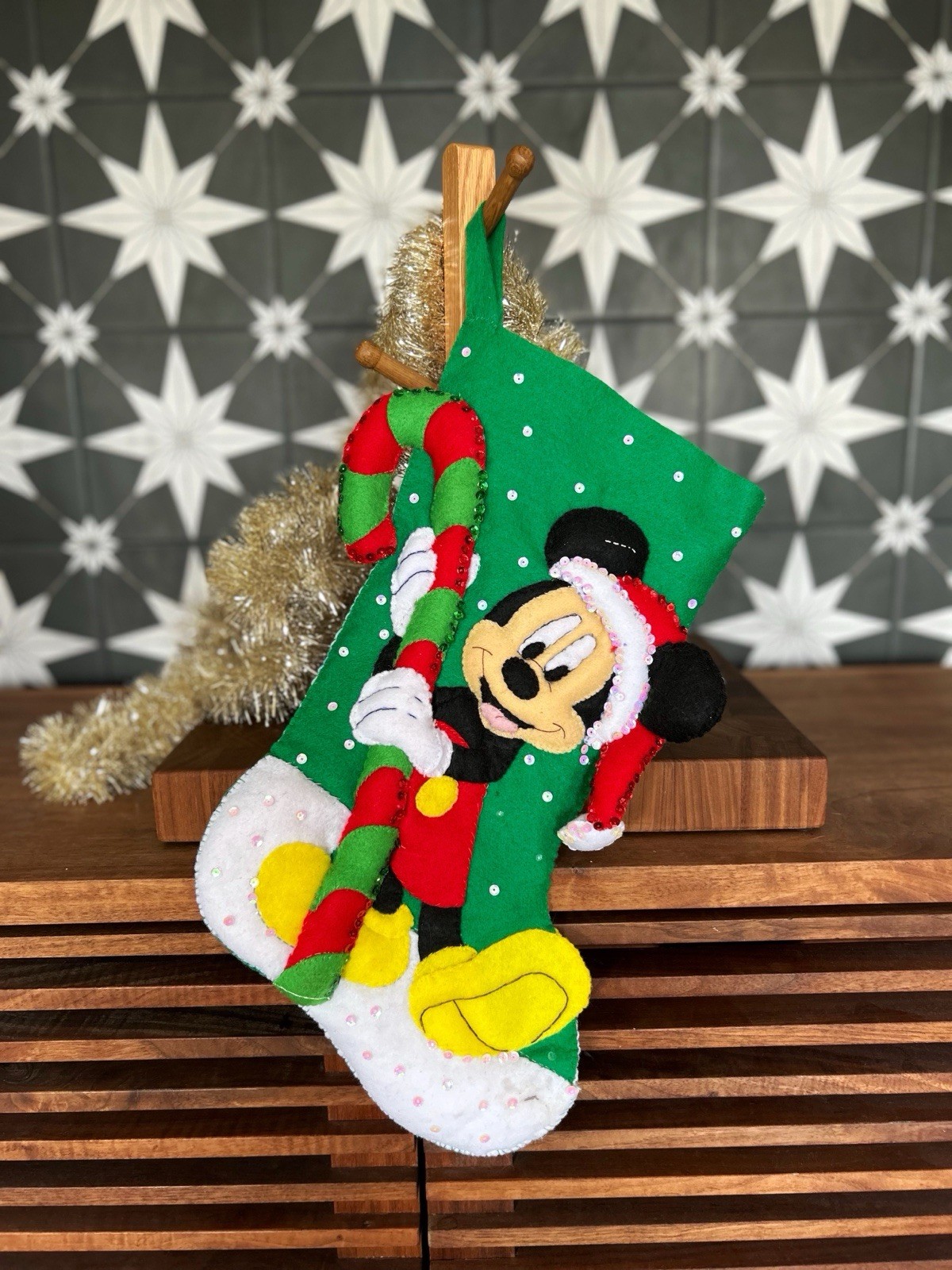 Mickey Mouse Felt Christmas Stocking Handmade Disney Bucilla? 2002 VTG