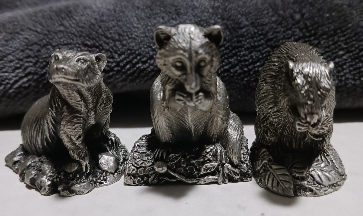 1981 Franklin MINT June Lunger Woodland Animals Pewter Raccoon, Badger, Beaver 1981 Franklin MINT June Lunger Woodland Animals Pewter Raccoon, Badger, Beaver