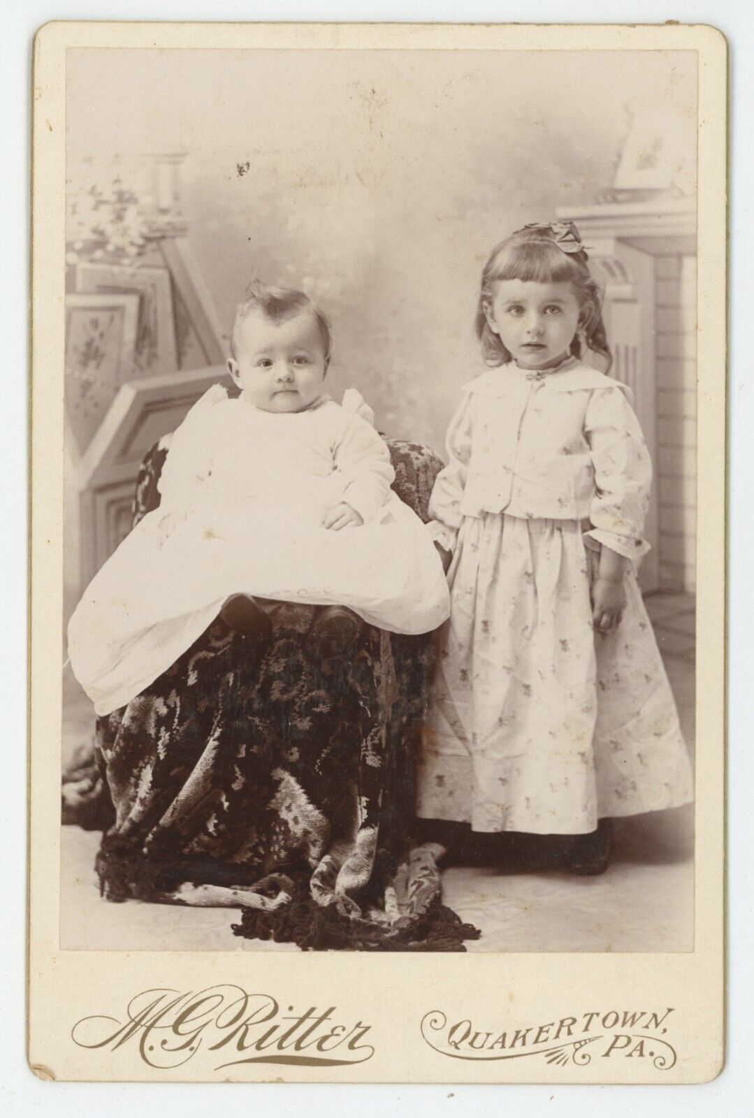 Antique c1880s Cabinet Card Adorable Children, Siblings Ritter Quakertown, PA