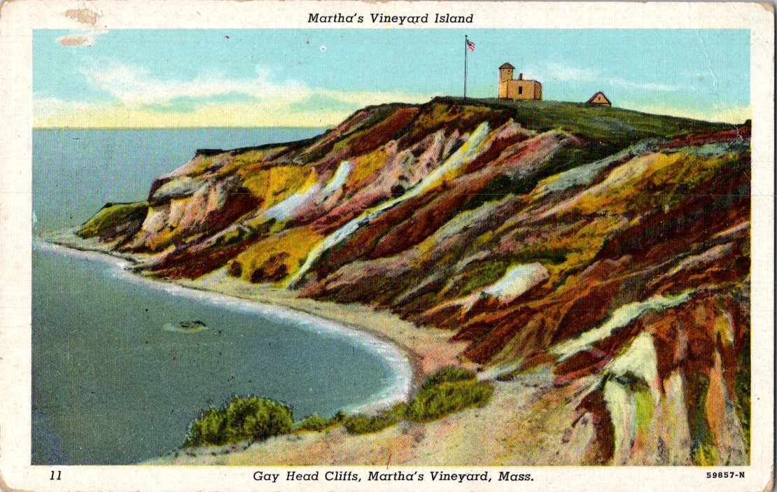Vintage Postcard Marthas Vineyard Massachusetts Gay Head Cliffs Lighthouse