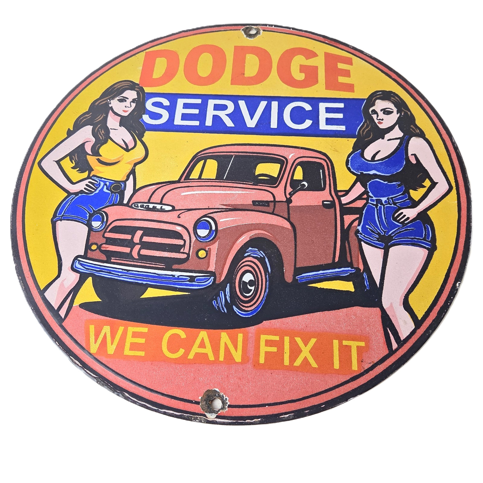 Vintage Dodge Sign - We Can Fix it Gas Automobilia Porcelain Sign