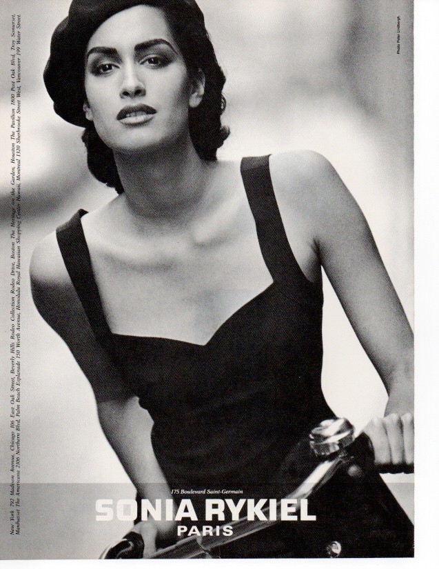 1992 Yasmeen Ghauri for Sonia Rykiel Magazine Ad Photo: Peter Lindbergh 1990s