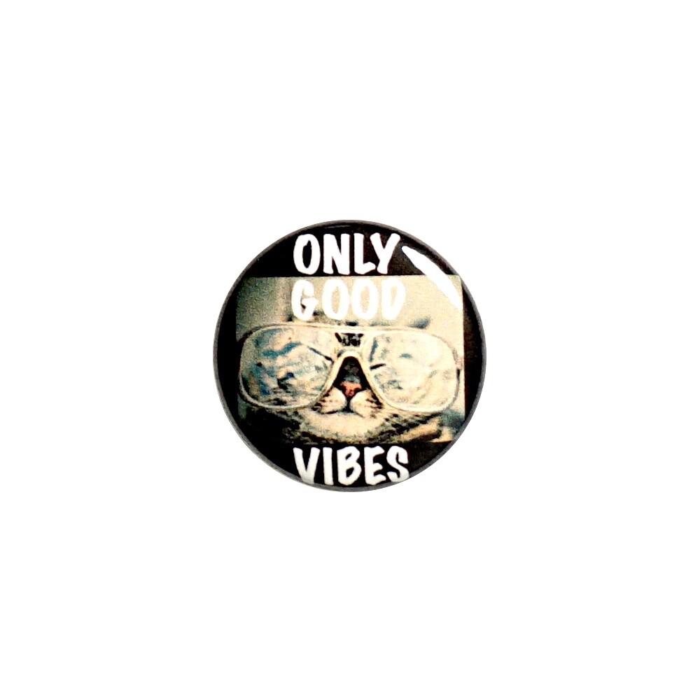 Vintage 80s 90s Style Pin Button Only Good Vibes No Bad Vibes Cat Cute 1” 78-2